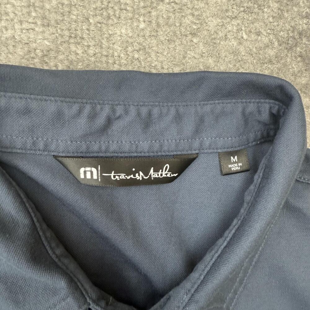Travis Mathew Polo Shirt Mens Medium Blue Retro Stripe Golf Athletic Casual - Picture 3 of 7